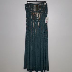 Lularoe Green and Shiny Gold Maxi Skirt
